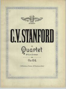 Partition couverture couleur, corde quatuor No.3, D Minor, Stanford, Charles Villiers