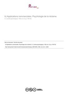 Applications commerciales. Psychologie de la réclame. - compte-rendu ; n°1 ; vol.33, pg 749-752
