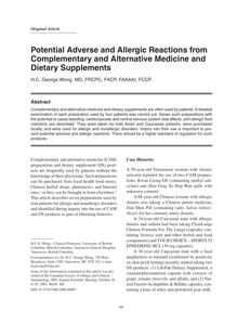 Potential Adverse and Allergic Reactions from Complementary and Alternative Medicine and Dietary Supplements
