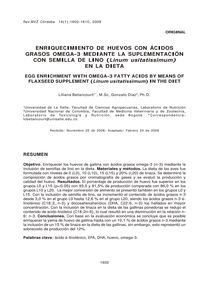 ENRIQUECIMIENTO DE HUEVOS CON ÁCIDOS GRASOS OMEGA-3 MEDIANTE LA SUPLEMENTACIÓN CON SEMILLA DE LINO (Linum usitatissimum) EN LA DIETA ( EGG ENRICHMENT WITH OMEGA-3 FATTY ACIDS BY MEANS OF FLAXSEED SUPPLEMENT (Linum usitatissimum) IN THE DIET )