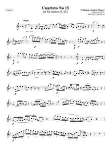 Partition violon I, corde quatuor No.15, D minor, Mozart, Wolfgang Amadeus par Wolfgang Amadeus Mozart