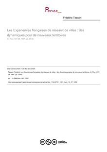 Les Expériences françaises de réseaux de villes : des dynamiques pour de nouveaux territoires - article ; n°27 ; vol.13, pg 25-40