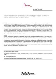 Tourisme et loisirs en milieux urbain et péri-urbain en France  - article ; n°520 ; vol.93, pg 704-718