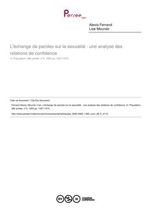 L échange de paroles sur la sexualité : une analyse des relations de confidence - article ; n°5 ; vol.48, pg 1451-1475