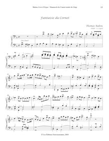 Partition , Fantaisie du Cornet (G minor), Six Pièces d’Orgue extraites du Livre d’Orgue d ’après le Manuscrit du Conservatoire de Liège