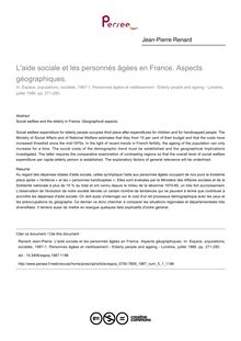 L aide sociale et les personnés âgées en France. Aspects géographiques. - article ; n°1 ; vol.5, pg 271-280