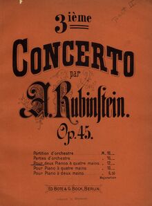 Partition couverture couleur, Concerto No. 3 pour piano et orchestre, Op. 45