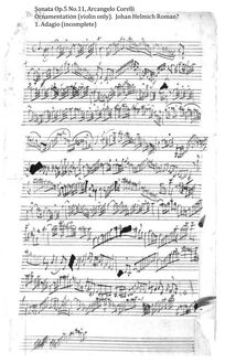 Partition , Adagio - Ornamented partition de violon, 12 violon sonates, Op.5 par Arcangelo Corelli