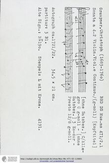 Partition complète, Sonata en G Minor, G minor, Graupner, Christoph