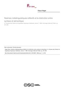 Noèmes métalinguistiques-reflexifs et la distinction entre syntaxe et sémantique - article ; n°1 ; vol.7, pg 351-359