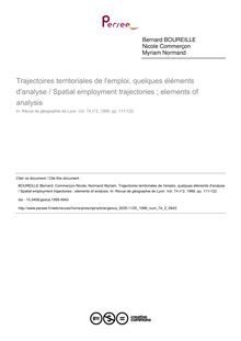 Trajectoires territoriales de l emploi, quelques éléments d analyse / Spatial employment trajectories ; elements of analysis - article ; n°2 ; vol.74, pg 111-122