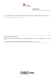 L.-M. Solomons, Discrimination dans les sensations cutanées - compte-rendu ; n°1 ; vol.4, pg 511-513