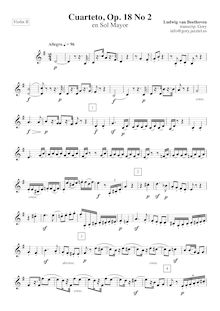 Partition violon 2, corde quatuor No.2, Op.18/2, G Major, Beethoven, Ludwig van