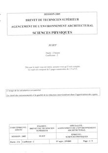 Sciences Physiques 2005 BTS Agencement de l environnement architectural