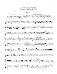 Partition cor 1, 2 (en D, G), Serenade, Serenade No.9 ; Posthorn Serenade