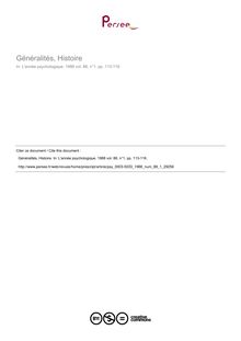 Généralités, Histoire - compte-rendu ; n°1 ; vol.88, pg 113-116