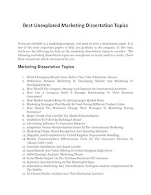 Discover a List of 40 Unexplored Marketing Dissertation Topics
