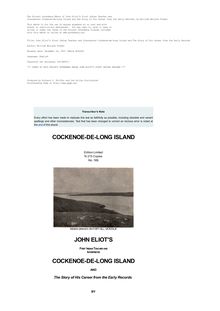 John Eliot s First Indian Teacher and Interpreter Cockenoe-de-Long Island and The Story of His Career from the Early Records