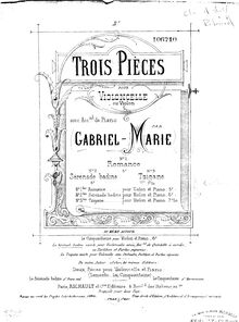 Partition de piano, 3 pièces pour violoncelle et Piano par Gabriel Prosper Marie