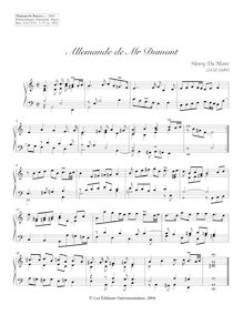 Partition Allemande, 8 clavecin pièces from Manuscrit Bauyn, Du Mont, Henry par Henry Du Mont