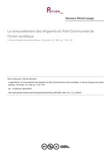Le renouvellement des dirigeants du Parti Communiste de l Union soviétique - article ; n°6 ; vol.14, pg 1134-1154