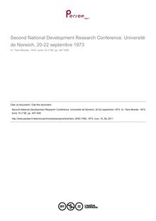 Second National Development Research Conference. Université de Norwich, 20-22 septembre 1973  ; n°58 ; vol.15, pg 407-408