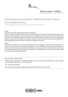 L État français et l immigration. Problèmes de mise en œuvre d une politique publique - article ; n°6 ; vol.42, pg 943-963