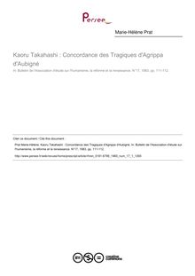 Kaoru Takahashi : Concordance des Tragiques d Agrippa d Aubigné  ; n°1 ; vol.17, pg 111-112