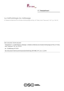La méthodologie du métissage - article ; n°2 ; vol.7, pg 145-157