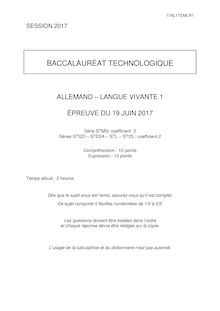 Bac Techno 2017 : sujet LV1 Alllemand