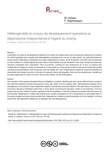 Hétérogénéité du niveau de développement opératoire et dépendance-indépendance à l égard du champ. - article ; n°4 ; vol.31, pg 181-195