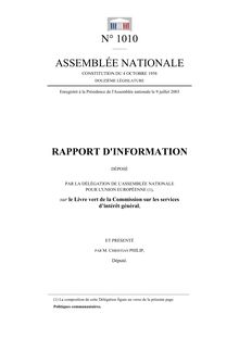 Rapport d information déposé par la Délégation de l Assemblée nationale pour l Union européenne, sur le Livre vert de la Commission sur les services d intérêt général