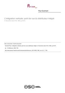 L intégration verticale: point de vue du distributeur intégré - article ; n°1 ; vol.44, pg 69-74
