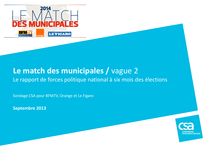 Le Match des municipales / Vague 2 - Sondage CSA pour BFMTV, Orange et Le Figaro - Septembre 2013