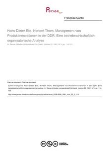 Hans-Dieter Elle, Norbert Thom, Management von Produktinnovationen in der DDR. Eine betriebswirtschaftlich-organisatorische Analyse  ; n°3 ; vol.22, pg 114-123