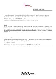 Une atelier de bracelets en lignite décorés à Chalucet (Saint-Jean-Ligoure, Haute-Vienne) - article ; n°1 ; vol.73, pg 422-436