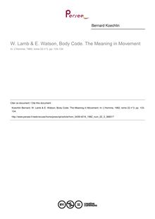 W. Lamb & E. Watson, Body Code. The Meaning in Movement  ; n°3 ; vol.22, pg 133-134