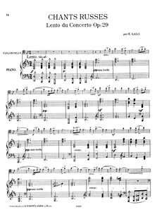 Partition de piano et partition de violoncelle, Concerto russe par Édouard Lalo