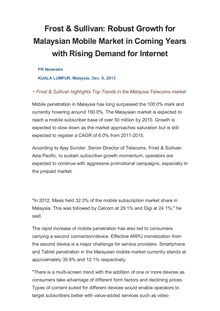 Frost & Sullivan: Robust Growth for Malaysian Mobile Market in Coming Years with Rising Demand for Internet