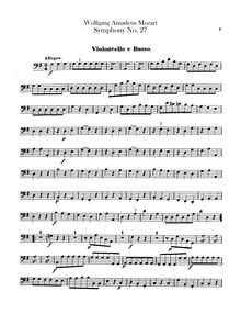 Partition violoncelles / Basses, Symphony No.27, G major, Mozart, Wolfgang Amadeus par Wolfgang Amadeus Mozart
