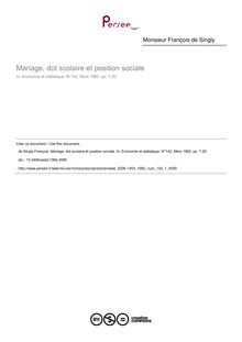 Mariage, dot scolaire et position sociale - article ; n°1 ; vol.142, pg 7-20