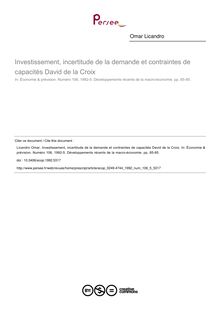 Investissement, incertitude de la demande et contraintes de capacités David de la Croix - article ; n°5 ; vol.106, pg 85-95