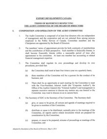 Terms of Reference Respecting the Audit Committee as at September 10,  2009