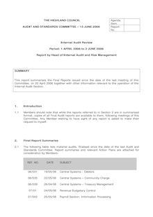 Internal Audit Review 1 April 2006 to 2 June 2006