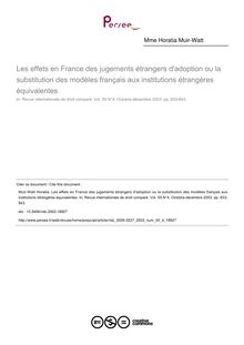 Les effets en France des jugements étrangers d adoption ou la substitution des modèles français aux institutions étrangères équivalentes - article ; n°4 ; vol.55, pg 833-843