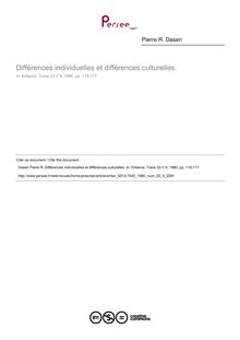 Différences individuelles et différences culturelles.  - article ; n°4 ; vol.33, pg 115-117