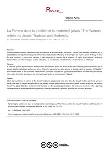 La Femme dans la tradition et la modernité juives / The Woman within the Jewish Tradition and Modernity - article ; n°1 ; vol.95, pg 117-132