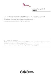 Les contrées orientales de l Arcadie : P. Faklaris, Ancient Cynouria. Human activity and environment.  ; n°2 ; vol.18, pg 267-268