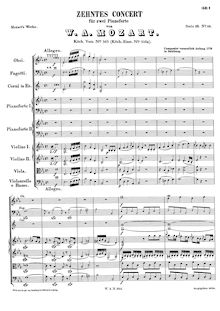 Partition complète, Piano Concerto No.10, Concerto for Two Pianos par Wolfgang Amadeus Mozart