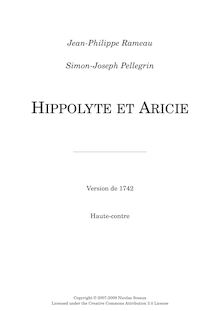 Partition Hautes-contre (altos I), Hippolyte et Aricie, Tragédie en musique en cinq actes et un prologue